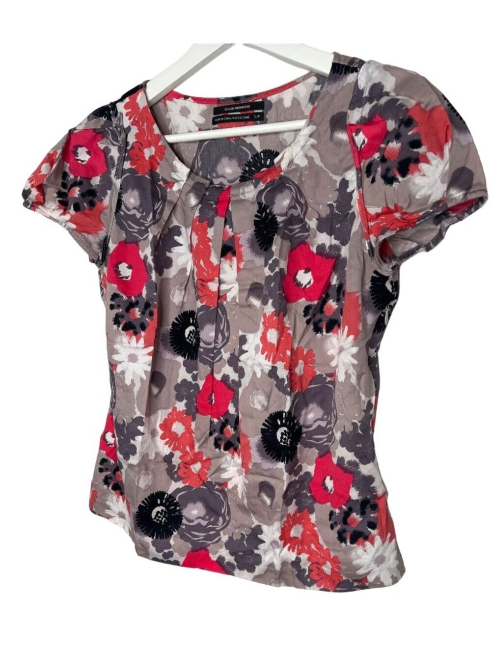 Club Monaco Women's S Pink Floral Blouse Short Sleeve Boho Top